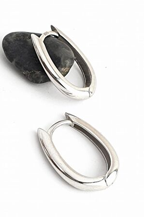 İtalyan 925ayar Gümüş Tasarım Tarz Oval Halka Küpe 