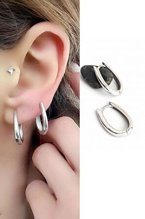 İtalyan 925ayar Gümüş Tasarım Tarz Oval Halka Küpe 