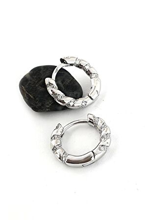 Italyan Zirkon Taş Detaylı 925ayar Gümüş Tasarım Halka Küpe  1.5 cm çap