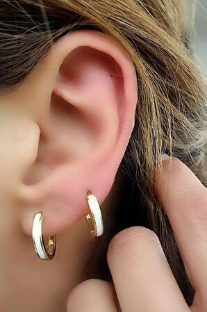 Beyaz Mineli 925ayar gümüş üzerine altın kaplama Bonita Halka Küpe 1.5 cm çap