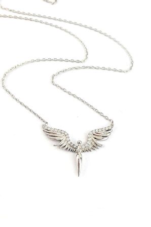 Zirkon Taş Detaylı 925ayar Gümüş Melek Figürlü Trend Kolye 