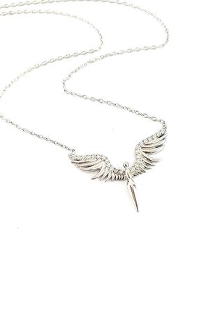 Zirkon Taş Detaylı 925ayar Gümüş Melek Figürlü Trend Kolye 