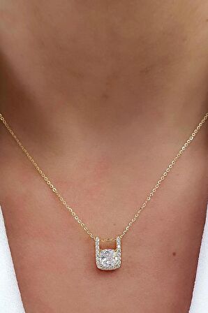 Sky Diamond Taşlı Ice Cut 925ayar Gümüş Üzerine Altın Kaplama Tasarım Tek taş Kolye 