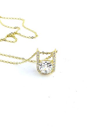 Sky Diamond Taşlı Ice Cut 925ayar Gümüş Üzerine Altın Kaplama Tasarım Tek taş Kolye 