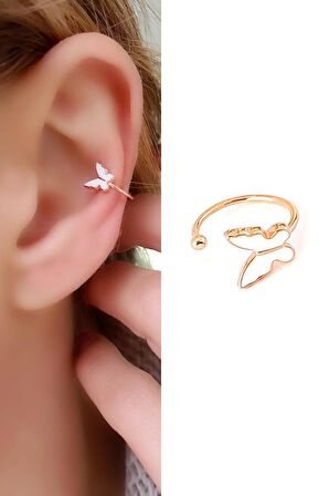 Beyaz mineli 925ayar Gümüş Üzerine Rose Altın Kaplama Trend Kelebek Sıkıştırmalı Kıkırdak Küpesi 