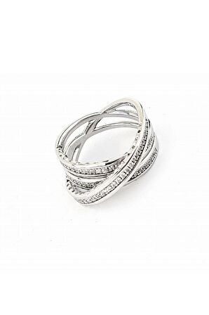 Pırlanta Parlaklığında Zirkon Taşlı 925ayar Gümüş İtalyan Tasarımı Atlamalı Yüzük