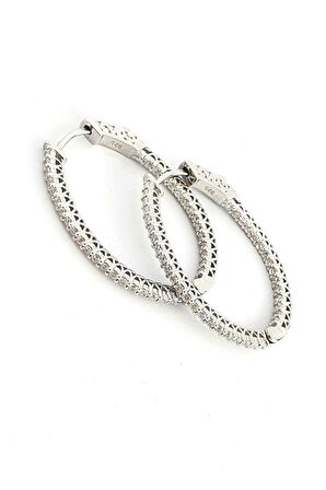 İci Dışı Zirkon Taşlı 925 ayar Gümüş Oval Halka Küpe