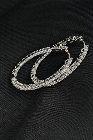 İci Dışı Zirkon Taşlı 925 ayar Gümüş Oval Halka Küpe