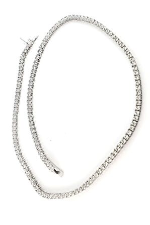 Pırlanta Parlaklığında Swarovski Taşlı 925ayar Gümüş Su Yolu Choker Kolye 