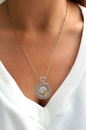 925ayar Gümüş Üzerine Altın Kaplama Luxury Tasarım Yusufçuk Detaylı İtalyan Madalyon Kolye