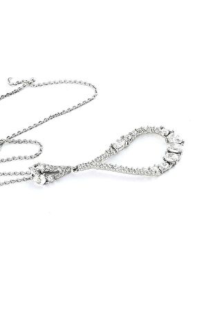 Pırlanta Parlaklığında Zirkon Taşlı 925 ayar Gümüş Damla Şık Kolye