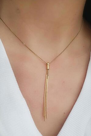 925ayar Gümüş Üzerine Altın Kaplama Tasarım Y Kolye