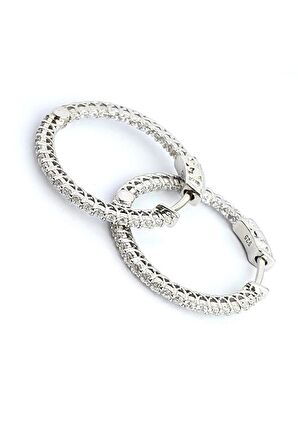 İci Dışı Zirkon Taş Detaylı 925ayar Gümüş İtalyan Tasarımı Halka Küpe 