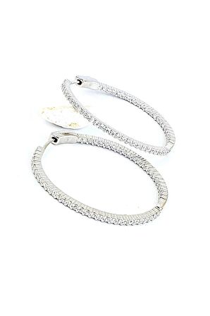 Ici dışı Zirkon Taş Detaylı 925ayar Gümüş Tasarım Halka Küpe çap 3.8 cm dir