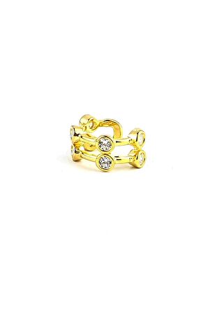 Zirkon Taş Detaylı 925ayar Gümüş Üzerine Altın Kaplama Tasarım Sıkıştırmalı Earcuff Kıkırdak Küpe