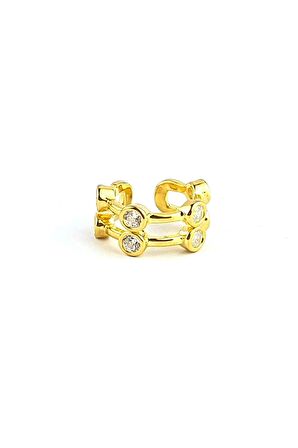 Zirkon Taş Detaylı 925ayar Gümüş Üzerine Altın Kaplama Tasarım Sıkıştırmalı Earcuff Kıkırdak Küpe