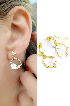 El isi sedef taşlı 925ayar gümüş üzerine altın kaplama Tasarım Manolya Küpe 