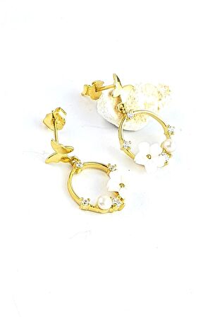 El isi sedef taşlı 925ayar gümüş üzerine altın kaplama Tasarım Manolya Küpe 