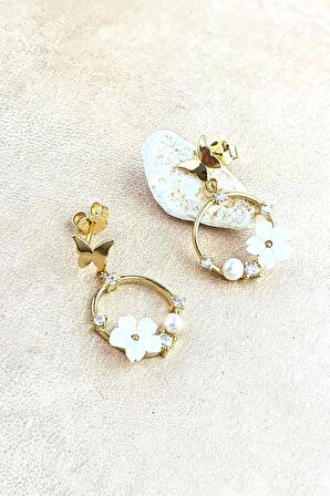 El isi sedef taşlı 925ayar gümüş üzerine altın kaplama Tasarım Manolya Küpe 