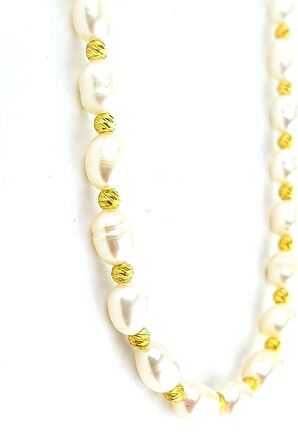 Barok İncili 925ayar Gümüş Üzerine Altın Kaplama Dorika Detaylı Doğal Taş Kolye 