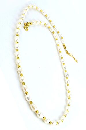 Barok İncili 925ayar Gümüş Üzerine Altın Kaplama Dorika Detaylı Doğal Taş Kolye 