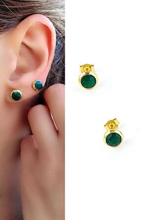 Kök zümrüt Taşlı 925ayar Gümüş Üzerine Altın Kaplama Tasarım Doğal Taş Minimal Küpe