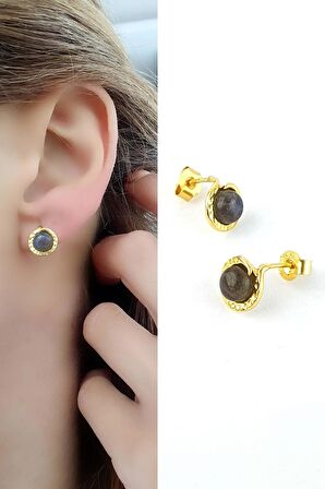 Labrodorite Taşlı 925ayar Gümüş Üzerine Altın Kaplama Tasarım Doğal Taş Küpe