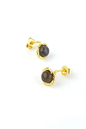 Labrodorite Taşlı 925ayar Gümüş Üzerine Altın Kaplama Tasarım Doğal Taş Küpe