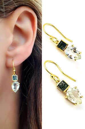 Agat ve sitrin taşlı 925ayar gümüş üzerine altın kaplama tasarım Doğal Taş Küpe