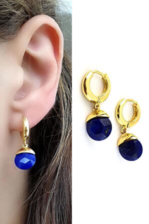 Lapis lazuli Taşlı 925ayar Gümüş Üzerine Altın Kaplama Tasarım Doğal Taş Sallantılı Küpe