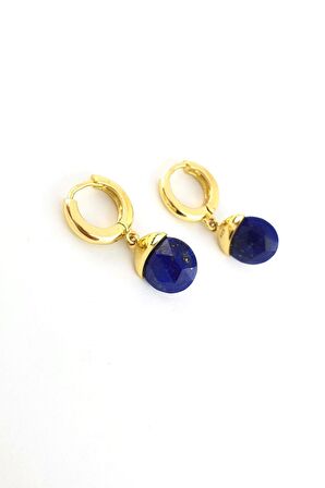 Lapis lazuli Taşlı 925ayar Gümüş Üzerine Altın Kaplama Tasarım Doğal Taş Sallantılı Küpe