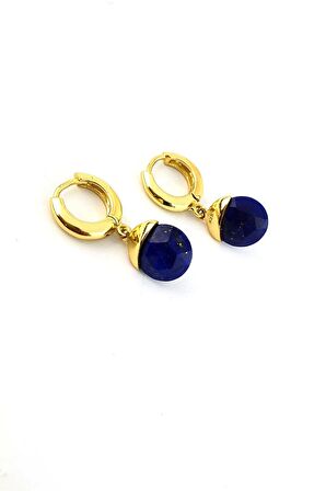Lapis lazuli Taşlı 925ayar Gümüş Üzerine Altın Kaplama Tasarım Doğal Taş Sallantılı Küpe