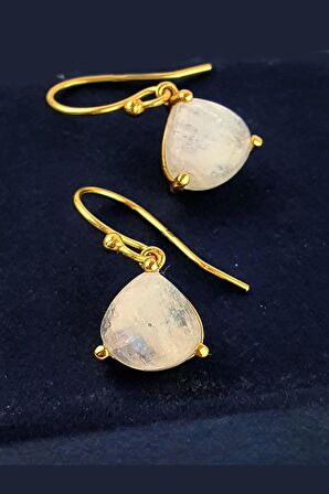 Ay Taşlı 925ayar Gümüş Üzerine Altın Kaplama Tasarım Doğal Taş Küpe 