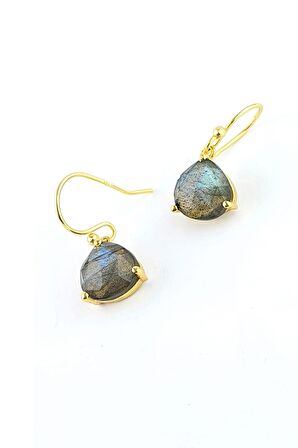 Labrodorite Taşlı 925ayar Gümüş Üzerine Altın Kaplama Tasarım Doğal Taş Küpe 