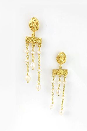 Barok İncili 925ayar Gümüş Üzerine Altın Kaplama Tasarım Doğal Taş Küpe