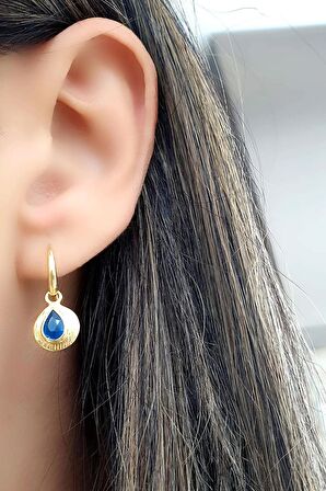 Mavi Kuvars Taşlı 925ayar Gümüş Üzerine Altın Kaplama Tasarım Doğal Taş Küpe