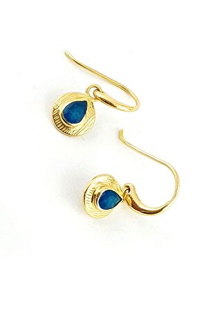 Mavi Kuvars Taşlı 925ayar Gümüş Üzerine Altın Kaplama Tasarım Doğal Taş Küpe