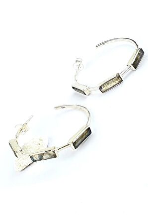 Labrodorite Taşlı 925ayar Gümüş Tasarım Doğal Taş Halka Küpe