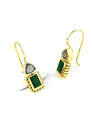 Labrodorite Kök zümrüt taşlı 925ayar gümüş üzerine altın kaplama tasarım Doğal Taş Küpe 