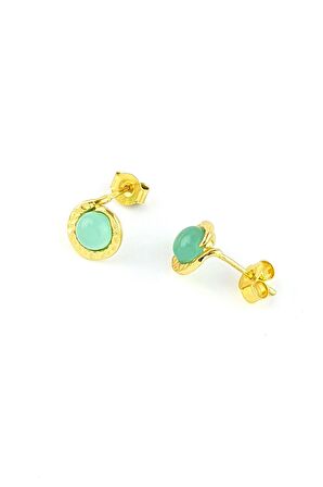 Kalsedon  Taşlı 925ayar Gümüş Üzerine Altın Kaplama Tasarım Doğal Taş Küpe