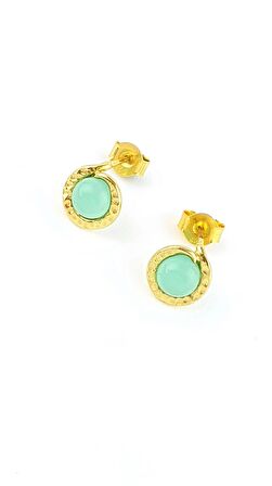 Kalsedon  Taşlı 925ayar Gümüş Üzerine Altın Kaplama Tasarım Doğal Taş Küpe