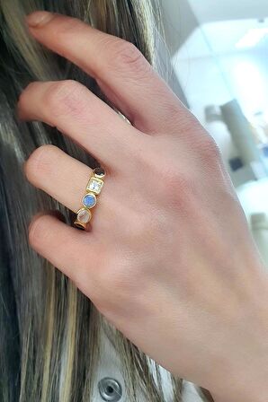 Dumanlı kuvars pembe kuvars labrodorite  sitrin Taşlı 925ayar Gümüş Üzerine Altın Kaplama Tasarım Doğal Taş Yüzük