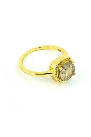 Labrodorite Taşlı 925ayar Gümüş Üzerine Altın Kaplama Tasarım Doğal Taş Yüzük