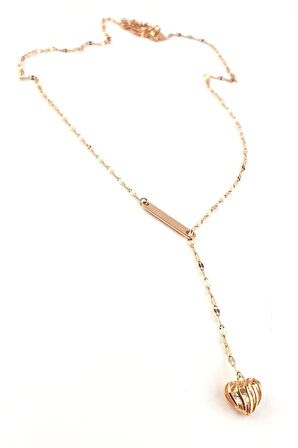 İtalyan 925ayar Gümüş Üzerine Rose Altın Kaplama Kalp içinde swarovski taşlı Ayarlanabilir Y Kolye 