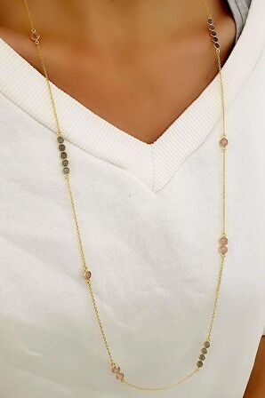 Pembe kuvars ve Labrodorite Taşlı 925ayar Gümüş Üzerine Altın Kaplama Tasarım Doğal Taş Uzun Zincir Kolye