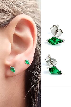 Yeşil Zirkon Taşlı 925 Ayar Gümüş Konik Küpe 