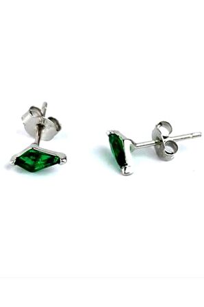 Yeşil Zirkon Taşlı 925 Ayar Gümüş Konik Küpe 