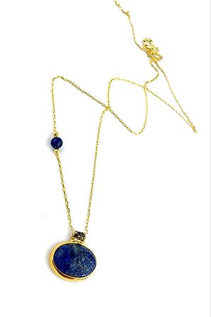 Lapis Lazuli Taslı 925 ayar Gumus uzerıne altın kaplama tasarım Dogal tas kolye 