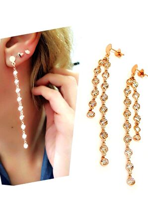 Zirkon Taşlı Trend 925 Ayar Gümüş Rose Küpe