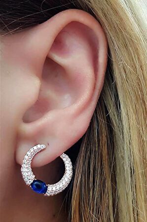 İtalyan Tasarımı Lacivert Zirkon Taşlı Küpe